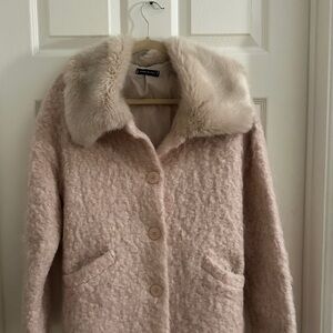 Soft Pink Teddy Jacket with Faux Fur Collar